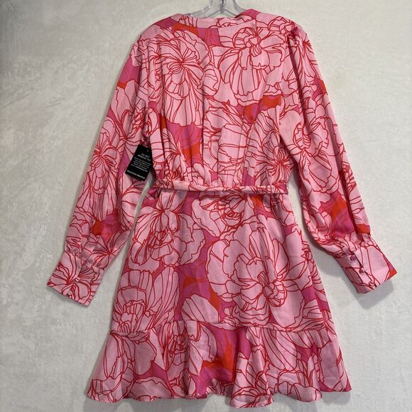 Boston Proper Blooming Outlines Print Button Up Ruffle Flounce Dress Pink 14 NWT - Picture 7 of 16